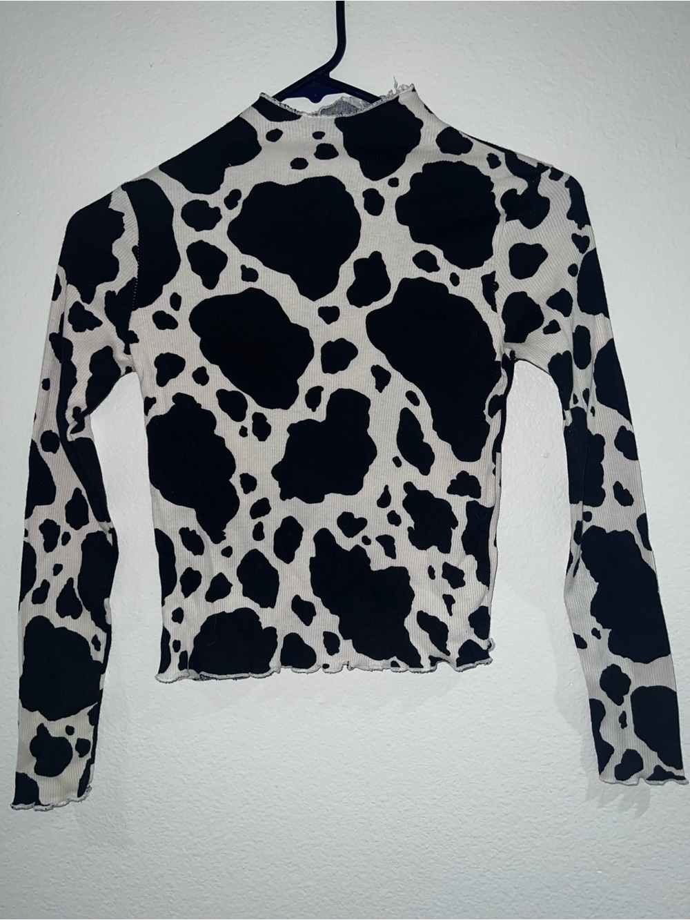 Girls Black and White Cow Print Long Sleeve Top
